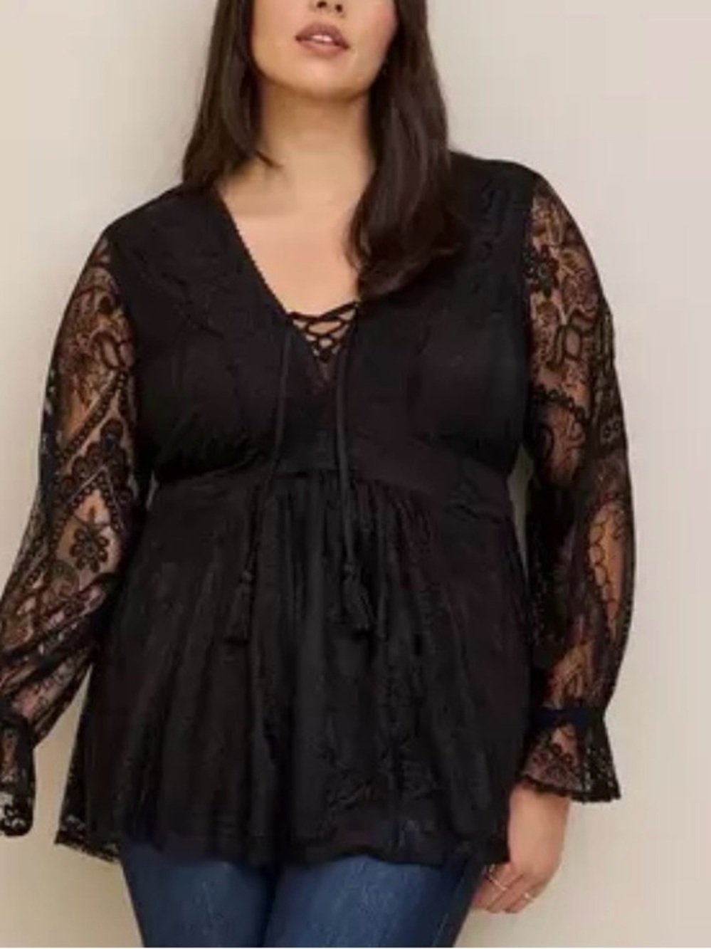 Torrid Women's Black Floral Lace Tie Front Babydoll Peplum Top Plus Size 3X